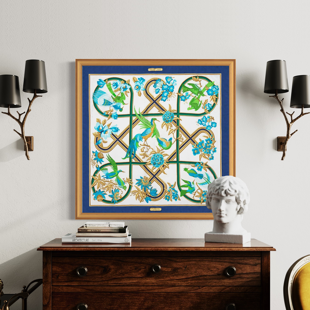 HERMES エルメス プリーツスカーフ Caraïbes カライブ Hermès Caraibes Framed Scarf | Maison George