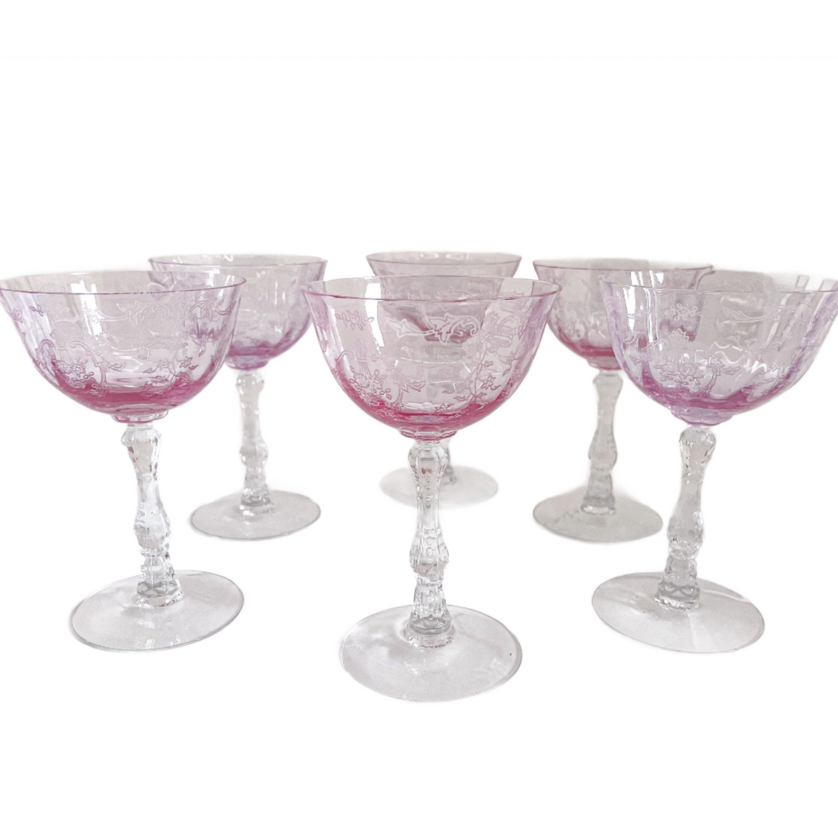 Six Vintage Pink Fostoria Champagne Glasses