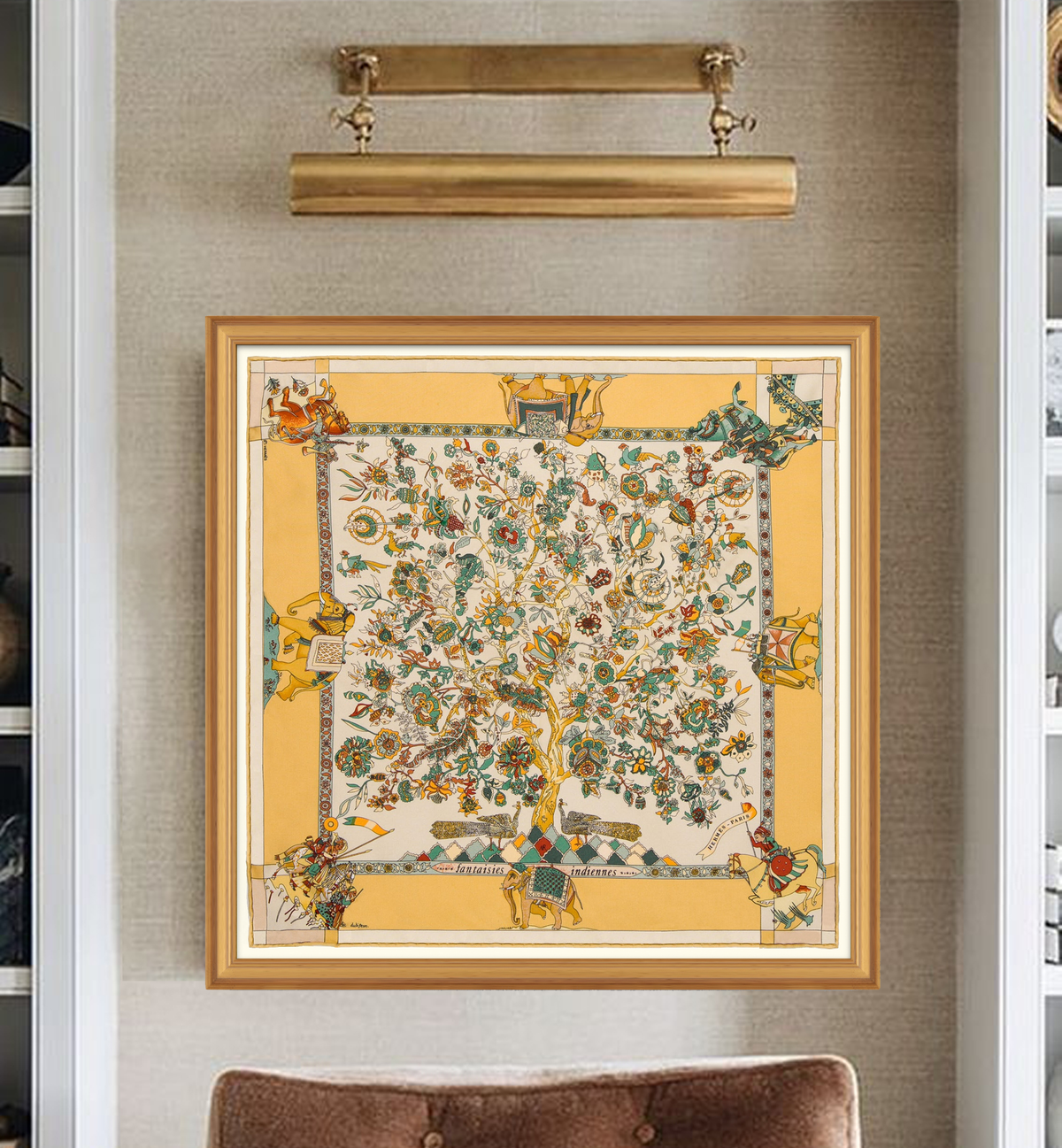 A655 HERMÈS 大判スカーフ fantaisies indiennes Hermès Fantaisies Indiennes Framed Scarf | Maison George