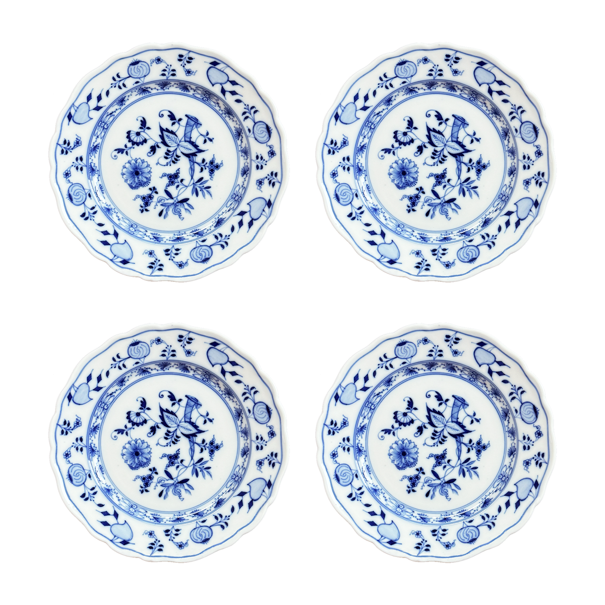 Set of 4 Antique Meissen Blue Onion Plates | Maison George
