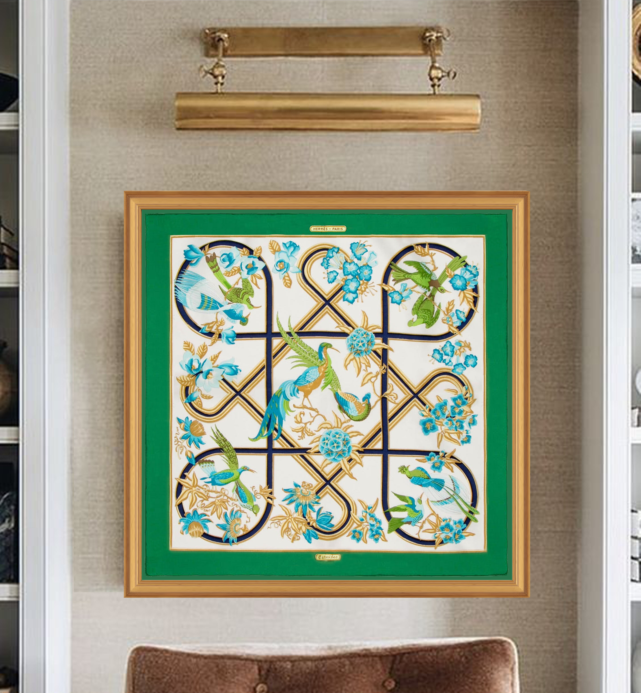 HERMES 貝殻デザイン スカーフ HERMES】エルメス カレ45 ハンカチ 貝殻 シルク ベージュ ユニセックス