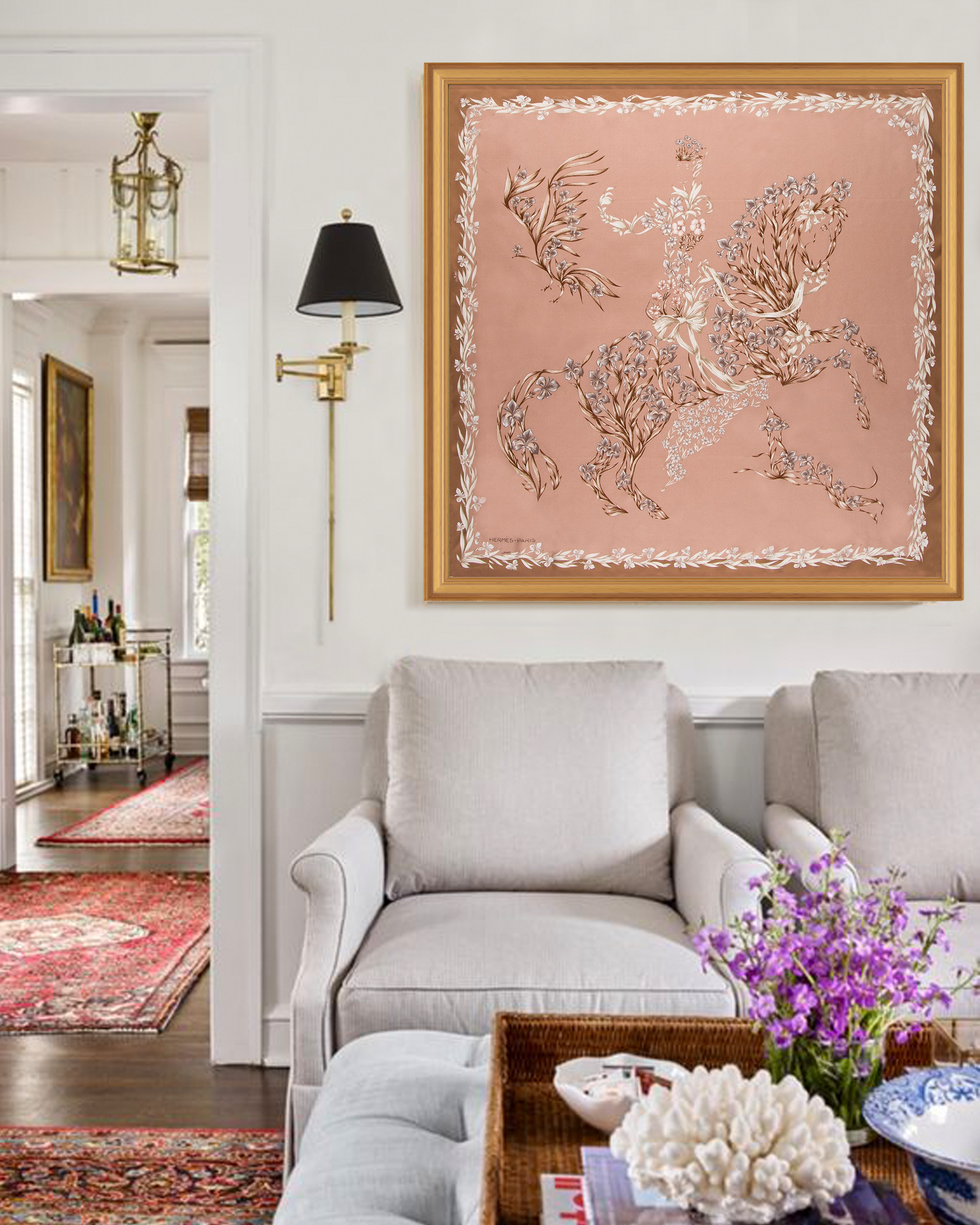 稀少ヴィンテージ HERMES カレ90 Cheval Fleuri 花咲く馬 Hermès Cheval Fleuri Framed Scarf | Maison George