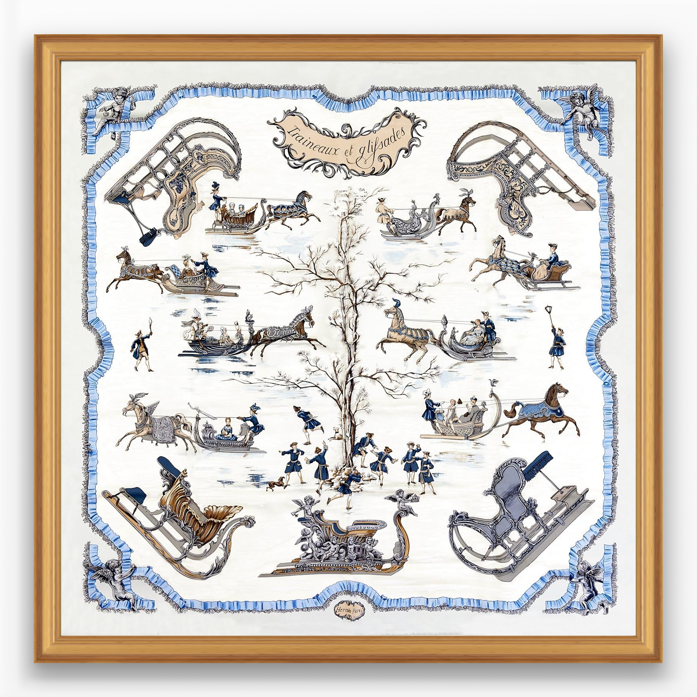 Hermès Traineaux Et Glissades Framed Scarf | Maison George