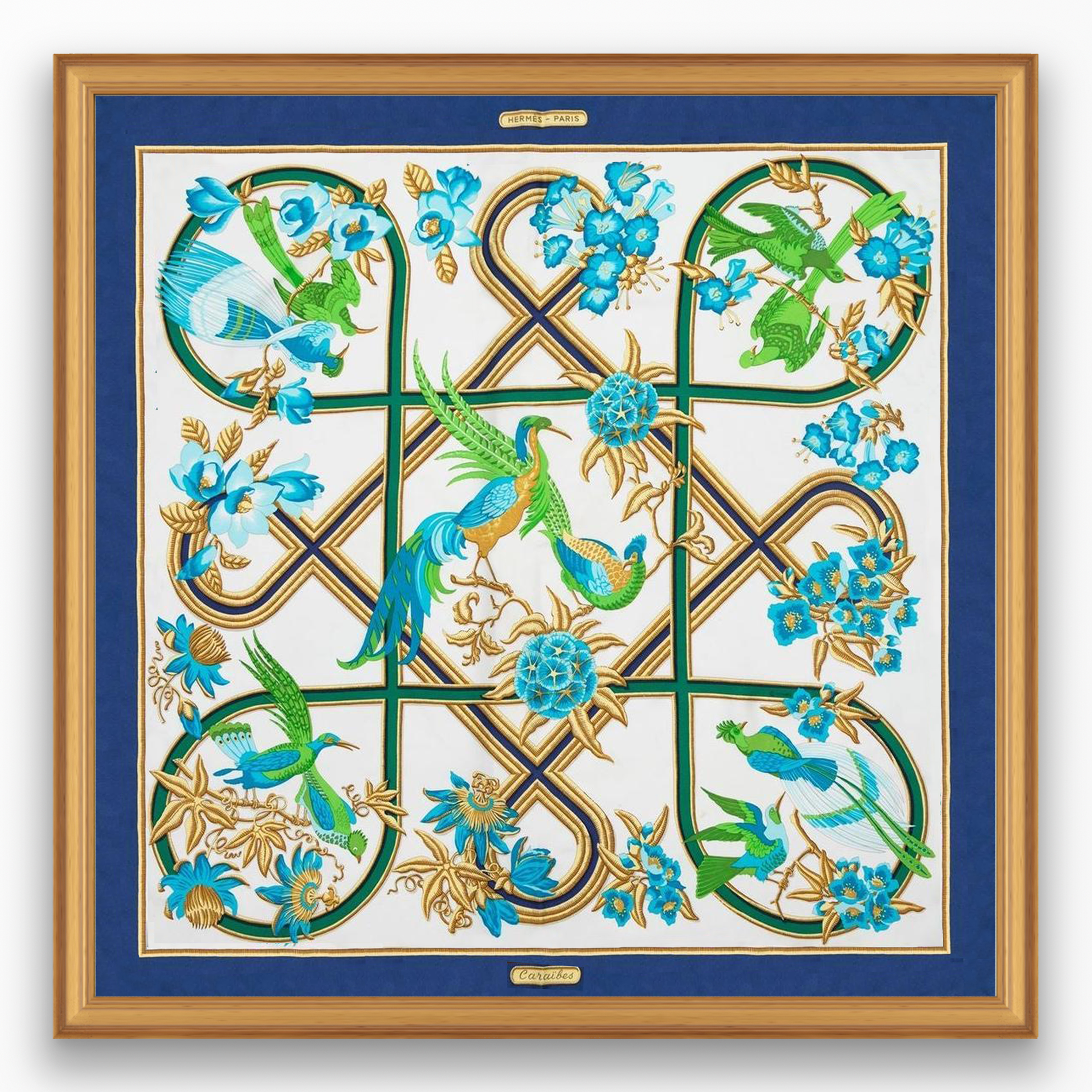 HERMÈS Caraïbes シルクスカーフ Hermès Caraibes Framed Scarf | Maison George